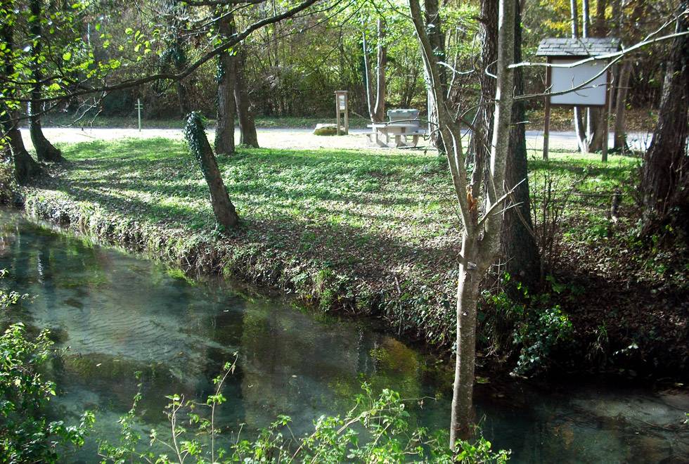 Table de pique-nique au bord de la rivière